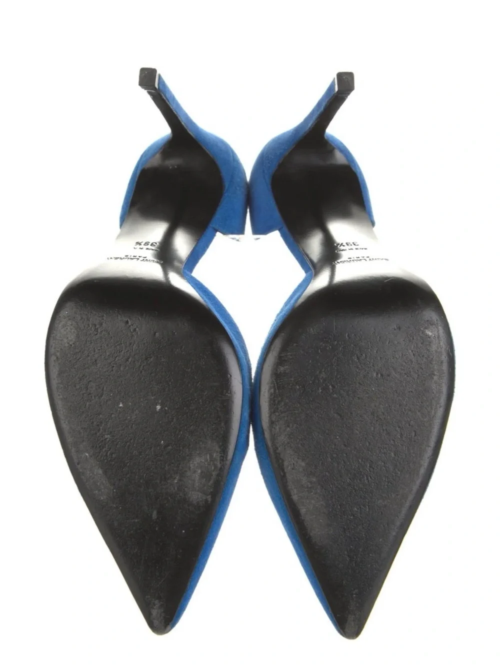 Saint Laurent Cobalt Blue Suede Pointed D'Orsay Heels - Picture 2 of 6
